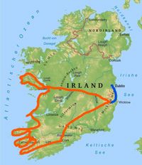 Karte der Tour Irlands Milder Süden